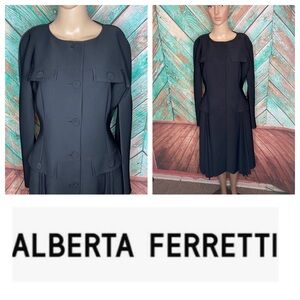 Vintage Alberta Ferretti Runway Wool Blend Pleated Button Front Coat Dress